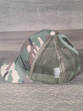 Green Camo Mesh Baseball Cap Breathable Adjustable Hat Ponytail Opening